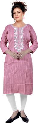 R KANISHKA Women Embroidered Straight Kurta(Pink)