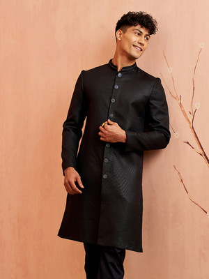 VASTRAMAY Men Embroidered Straight Kurta(Black)