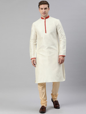 Manthan Men Self Design Straight Kurta(White)
