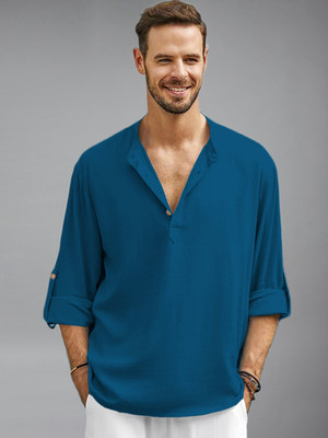 BHUVIKOO Men Solid Straight Kurta(Blue)