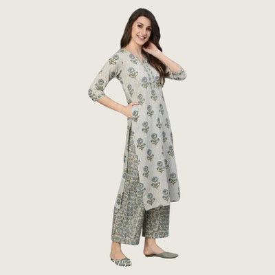 HouseOfCommon Women Embellished Straight Kurta(Grey)