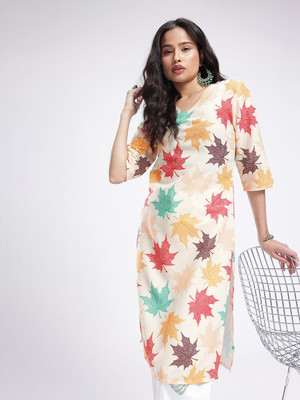 Anouk Rustic Women Floral Print Straight Kurta(Multicolor)