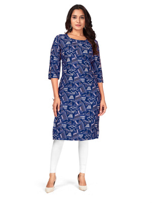 zindora Women Printed Straight Kurta(Blue)