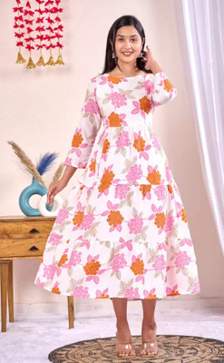 HRDAYA Women Floral Print Flared Kurta(Multicolor)