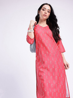 Anouk Rustic Women Floral Print Straight Kurta(Pink)
