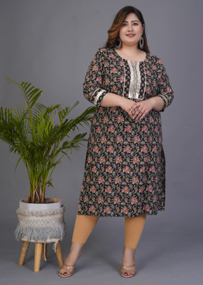 GYAPTI Women Floral Print Straight Kurta(Black)