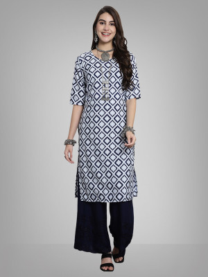 EthnicBasket Women Printed A-line Kurta(Dark Blue, White)