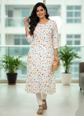 Ansari Gallery Women Floral Print, Printed Straight Kurta(Multicolor)