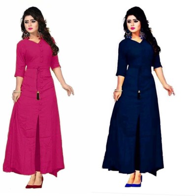 Echa Fab Women Solid A-line Kurta(Pink, Blue)