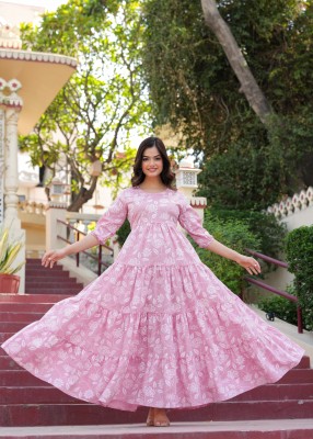 CHARVI CREATION Anarkali Gown(Pink)