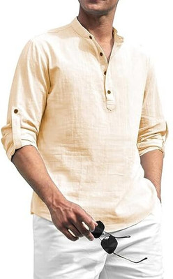 Amrit topwear Men Solid Straight Kurta(Beige)