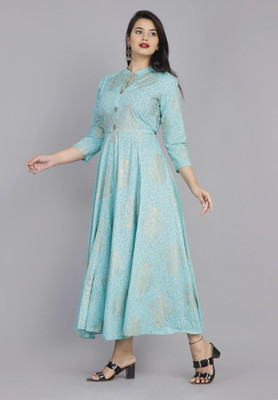 KurtisHouse Women Printed Straight Kurta(Blue)