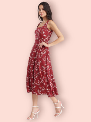 KALLAXI Women Ethnic Dress Red Midi/Calf Length Dress
