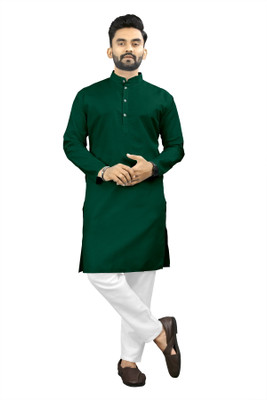 Shree Dutt Creation Men Solid Straight Kurta(Dark Green)