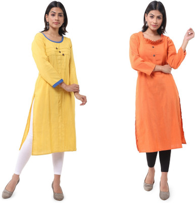 DESHBANDHU DBK Women Solid Straight Kurta(Yellow, Orange)
