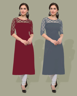 Maheshvi Women Self Design Straight Kurta(Maroon)