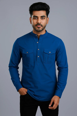 RAREMARK Men Solid Straight Kurta(Dark Blue)