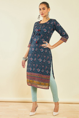 soch Women Kalamkari Straight Kurta(Blue)