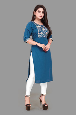 Jayshree Fab Women Embroidered Straight Kurta(Blue)