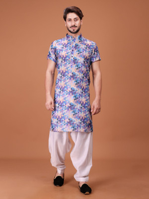 Shiwam Ethnix Men Printed A-line Kurta(Blue)