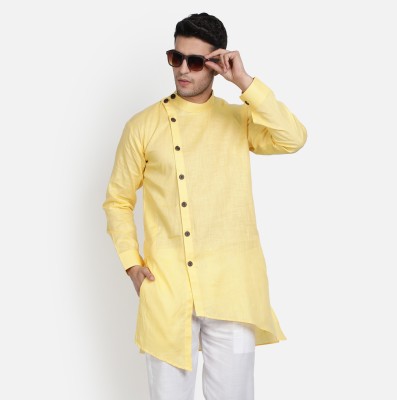 AEW DESIGNS Men Solid Trail Cut Kurta(Yellow)