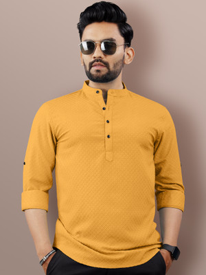 VeBNoR Men Self Design Straight Kurta(Yellow)