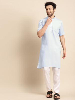 Rajubhai Hargovindas Men Woven Design A-line Kurta(Blue)