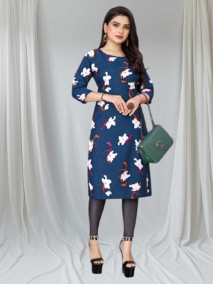 dharmanandan creation Women Floral Print Flared Kurta(Blue)