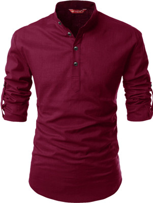 FireFish Men Solid A-line Kurta(Maroon)
