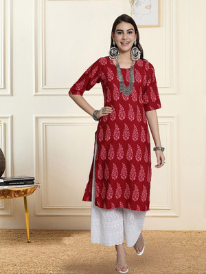 1 Stop Fashion Women Printed A-line Kurta(Red)