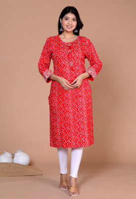 Jivikacreation Women Printed A-line Kurta(Red)