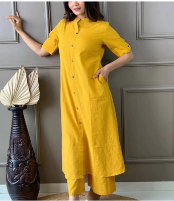 CHESHTA CREATIONS Women Block Print A-line Kurta(Yellow)