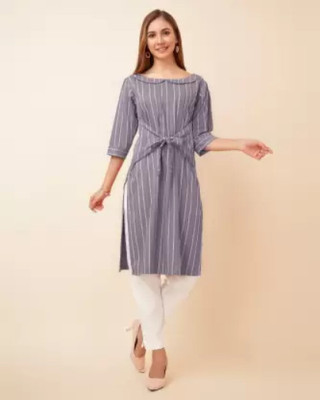 A and M Clothing Women Self Design A-line Kurta(Grey)