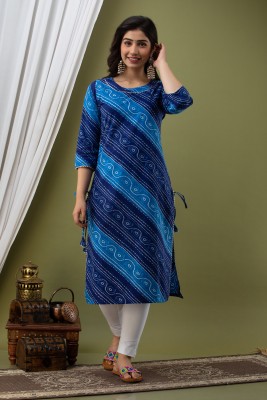 Lee Moda Women Bandhani Straight Kurta(Blue)