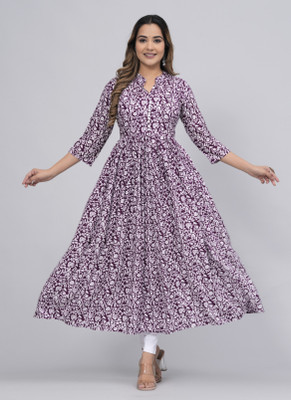 Anamika creations Women Floral Print Gown Kurta(Pink)