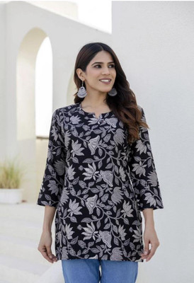 Ajmera Creation Women Floral Print, Printed Straight Kurta(Black)