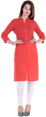 HouseOfCommon Women Self Design Straight Kurta(Red)