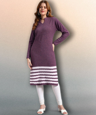 ZEPPI Women Self Design Straight Kurta(Purple)