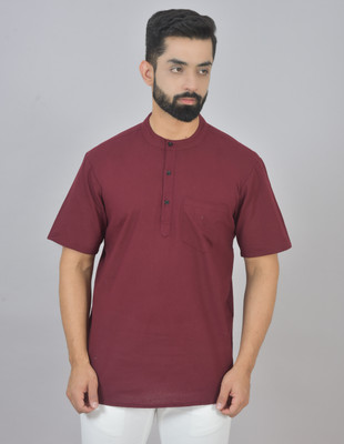 Qashida Men Solid Straight Kurta(Maroon)