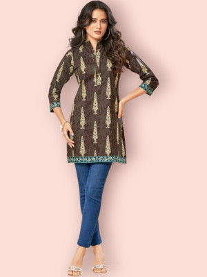 ABHI FAB Women Printed Straight Kurta(Brown)