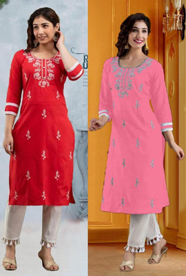 SISTO Women Chikan Embroidery A-line Kurta(Multicolor)