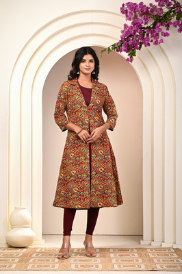 Kannahi Women Kalamkari A-line Kurta(Brown)
