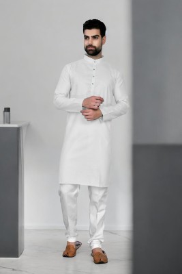 G7 FASHION Men Solid Straight Kurta(White)