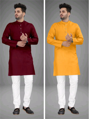 DIAMOND CLUSTER Men Solid Straight Kurta(Multicolor)