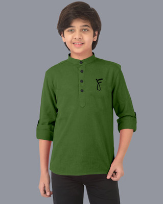Ethnic Trendz Boys Solid Straight Kurta(Green)
