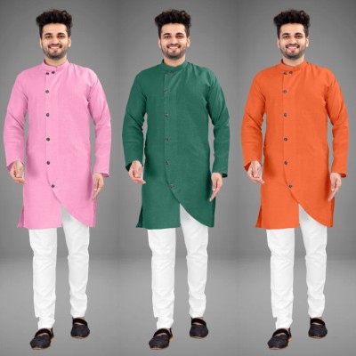 DIAMOND CLUSTER Men Solid Trail Cut Kurta(Multicolor)