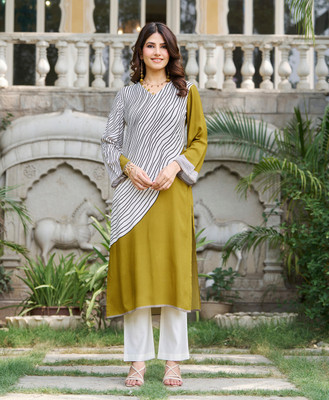 MOJILAA Women Printed Straight Kurta(Yellow)