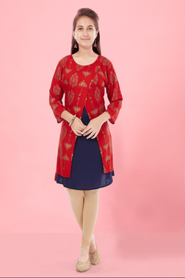 HERE&NOW Girls Printed A-line Kurta(Red)