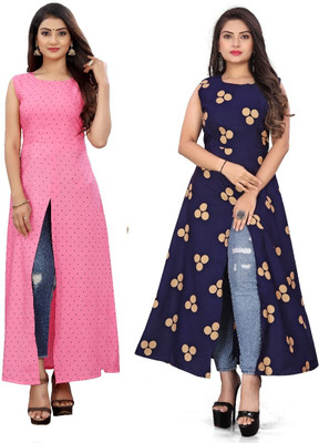tanvi creation Women Printed Frontslit Kurta(Blue)