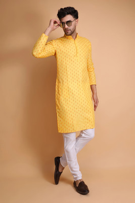 DARKCHILL Men Floral Print A-line Kurta(Yellow)